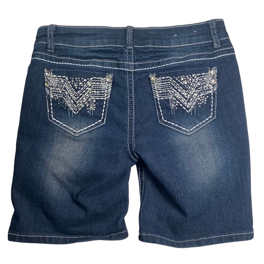 Apollo Jean Shorts Womens 5/6 Rhinestone Embellished Pockets Denim Bermuda